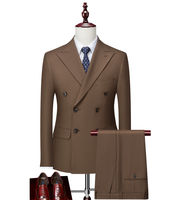 Costume de Mariage Marron de Haute Qualité pour Homme, Croisé, Revers de Marié, Coupe Slim Formelle, 2 Pièces (Veste et Pantalon)