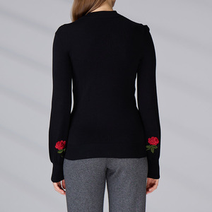 Custom Black Long Sleeved <b>Jumper</b> Winter <b>Pullover</b> Knitwear Crew Neck Knitted Top Women Embroidered Floral Sweater for Women - Product Image 5