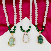 Collier ethnique unisexe PFT en jade blanc, perles Han de 8 mm, collier pour mère, pendentif gourde avec boucle de sécurité, nouveauté transfrontalière pour diffusion en direct