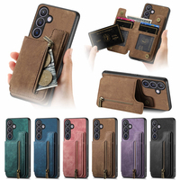 Étui en cuir avec fentes pour cartes, poche zippée, pour Samsung Galaxy A06 5G 4G A07 A17 A26 A36 A56 M36 M56 A15 A25 A35, avec fonction support