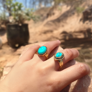 Fashion <b>Rings</b> PVD Gold Plated 316L Stainless Steel Turquoise Stone <b>Adjustable</b> Band For Women Men Jewelry - Product Image 3