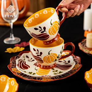 FENNクリエイティブハロウィーンをテーマにしたセラミックコーヒーマグパンプキンパターンスペックルパーソナライズギフトレトロミルク朝食コーヒーマグ - Product Image 2