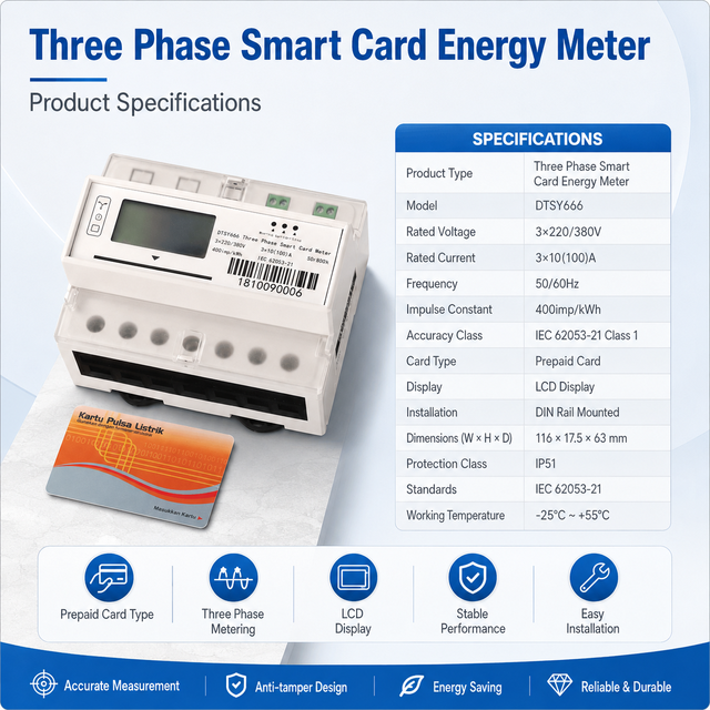 In Stock Fast Delivery Smart Prepaid IC Card 3 Phase Electricity Meter LCD Display RS485 Electric Power DIN Rail Energy Meter