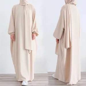 Ramadan One-piece Abaya Hijab Scarf Prayer Dress Muslim Eid Nida Loose Abaya Women Jilbab Kaftan Robe Islam Dubai Djellaba Hoody