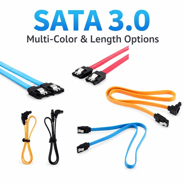 SATA 3.0 III 6Gbps High Speed Data Cable Flat Ribbon PVC, Gold-Plated Contact, Straight/Right Angle, for SSD HDD DVD