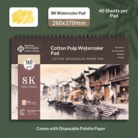 Bloc de Dibujo de Acuarela con Espiral, 8K, Papel Resistente de 160 g/m², 40 Hojas, Cuaderno de Dibujo para Clases de Arte Escolares