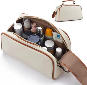 방수 휴대용 PU 가죽 세면도구 가방 여성 메이크업 대용량 여행 화장품 가방