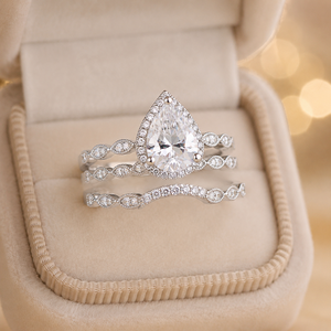 Set di Anelli con Zirconi Micro Pavé a Goccia per Donne, Gioielli Eleganti per Abiti da Sera - Product Image 3