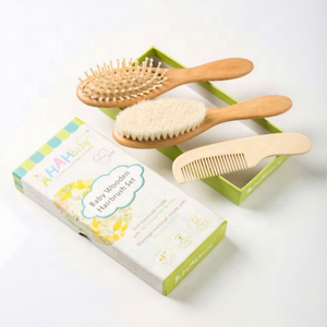 Brosse à cheveux en bois naturelle amicale bébé et peigne ensemble enfants message caoutchouc de silicone avec poils de cheveux de chèvre - Product Image 1