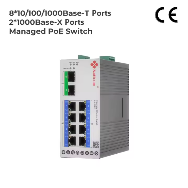 2*1G SFP + 8*GE PoE/PoE+/PoE++ Copper L2 Managed Industrial Ethernet Switch X Ring RSTP ERPS Ring Wide Temperature -75℃~+40℃
