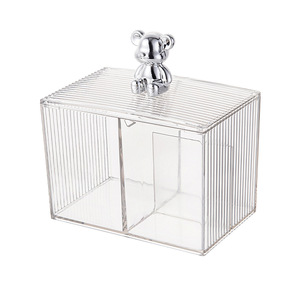 Clear Acrylic <b>Makeup</b> Organizer <b>Box</b> With Bear Knob Lid Storage Container For Cosmetics And Beauty Tools Desktop Vanity Organizer - Product Image 5