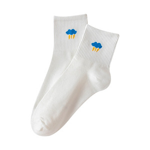 White Crew Socks Women's Solid Color Rainbow Pattern Breathable Sweat-Absorbing Polyester Fiber Youth Casual Socks - Product Image 5