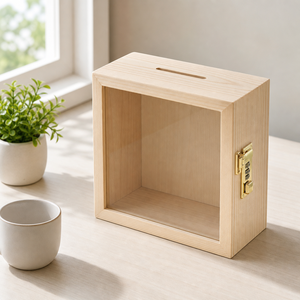 Boîte en bois massif avec fenêtre transparente, serrure à code, grande capacité, tirelire en bois <span class=keywords><strong>pour</strong></span> enfants et adultes, cadeau - Product Image 4