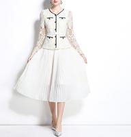 Droma en stock robe blanche à manches longues plissée au crochet en dentelle de qualité supérieure robes décontractées élégantes à la mode pour femme