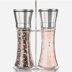 High Quality Kitchenware 180ml Sea Salt and Pepper Grinder Glass Bottles with Stainless Steel Cap