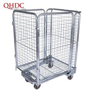Galvanized Metal <strong>Roll</strong> Cage Lockable Storage Cage <strong>Trolley</strong> with Wheels - Product Image 2