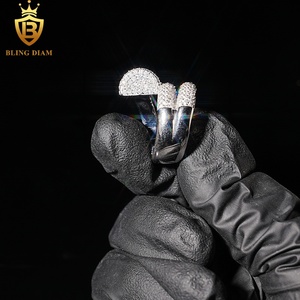 Блингаим, Ювелирное кольцо, 925, серебряное, VVS Moissanite, полностью бриллиантовое, в стиле хип-хоп, мужские Изогнутые кольца для ногтей - Product Image 6