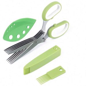 7.5" Professional Stainless Steel Multi Function 5 Blades <b>Kitchen</b> Tailor <b>Paper</b> Scissors Herb Scissors With Comb - Product Image 1