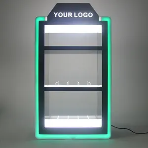 Nouveau design d'usine personnalisé acrylique clair transparent cigarette vitrine LED fumée étagère magasin table présentoir