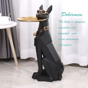 Sculpture d'animal géométrique grandeur nature en résine, statue <span class=keywords><strong>de</strong></span> <span class=keywords><strong>chien</strong></span> Doberman avec plateau <span class=keywords><strong>de</strong></span> rangement en plaque dorée - Product Image 5