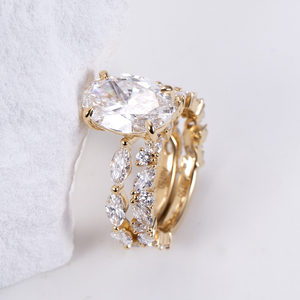 Anillo de Diamantes Ovalados de Oro Amarillo de 18K MSR-1535 de Messi Jewelry para Mujer - Product Image 3