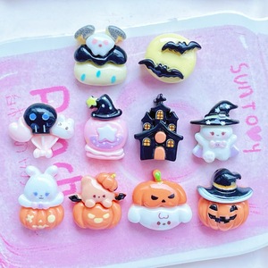Mini-breloques plates en résine pour coques de téléphone, thème Citrouille d'Halloween, avec fantômes, accessoires DIY faits main, pour le marché transfrontalier - Product Image 4