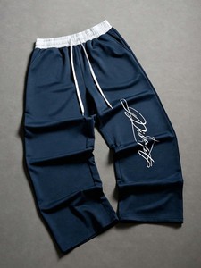 Pantaloni Sportivi da Uomo American Streetwear con Stampa Distintiva, 100% Poliestere, Nero e <span class=keywords><strong>Bianco</strong></span>, Vita Elastica con Coulisse, Gamba Larga e Svasata - Product Image 3