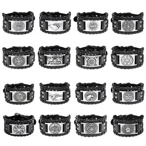 Gran oferta, pulsera <span class=keywords><strong>de</strong></span> moda Punk para hombre, pulsera nórdica <span class=keywords><strong>de</strong></span> cuero ancho vikingo PU, cabeza <span class=keywords><strong>de</strong></span> lobo celta, Cruz para todas las ocasiones - Product Image 2