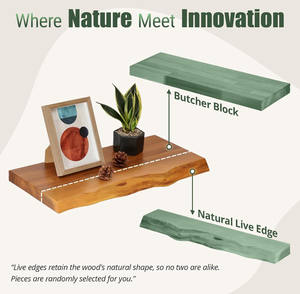 2 देहाती एसिशिया लाइव एज फ्लोटिंग अलमारियों का गर्म विक्रय सेट आधुनिक लकड़ी की दीवार-घुड़सवार अलमारियों हाथ से चित्रित तकनीक - Product Image 3