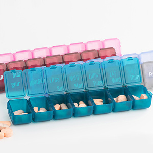 Boîte à pilules hebdomadaire de voyage en gros, organiseur portable en plastique à compartiments, étuis à pilules <span class=keywords><strong>pour</strong></span> vitamines, boîte à médicaments - Product Image 4