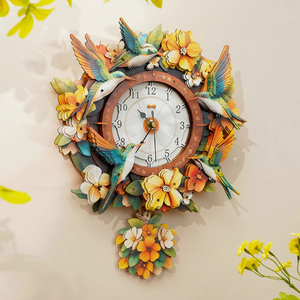 Horloge murale personnalisée en forme de colibri, puzzle en bois 3D, kit de modèle d'horloge, idéal pour la décoration du salon et de la maison - Product Image 1