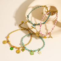 Bracelet en corde tressée colorée fait main avec breloques en acier inoxydable pour femmes, bijoux de mode