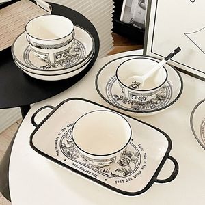 High Quality Factory Sale New Fashion Floral Style Black Rim Stoneware Dinnerware <b>Sets</b> <b>Microwave</b> & Dishwasher Safe - Product Image 4