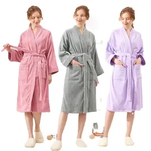 Custom embroidered logo Spring and summer 100% cotton toweling Japanese kimono bathrobe hotel male and female couples sleepwear