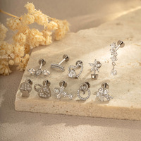 Anting-anting tusuk titanium WT G23 16G dengan ulir dalam, berhiaskan CZ, bentuk salib, hati, bunga, untuk tulang rawan, helix, tragus, perhiasan tubuh dari produsen.