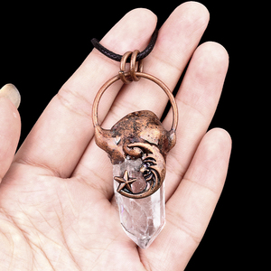 Cổ Điển Rõ Ràng Mặt Dây Chuyền Thạch Anh Mặt Trăng Hình Dạng Ban Đầu Brass Top Nhẫn Kim Loại Trang Sức Vòng Cổ Cho Quà Tặng Đám Cưới Phụ Nữ Cô Dâu - Product Image 1