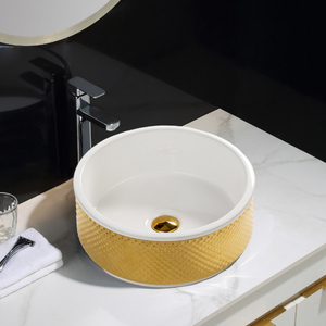 Royalkatie อ่างล้างมือในห้องน้ำอ่างล้างหน้าทรงกลมทำจากเซรามิกสีทองมีสิทธิบัตรใหม่ - Product Image 1