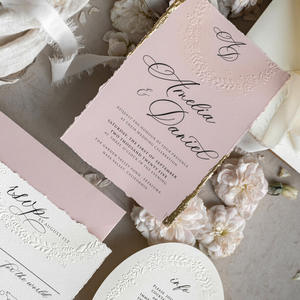 Invitations de <span class=keywords><strong>mariage</strong></span> haut de gamme <span class=keywords><strong>rose</strong></span> et blanc pour l'international, avec impression par gravure, procédé de gaufrage et marquage à chaud, pour personnalisation en gros - Product Image 4