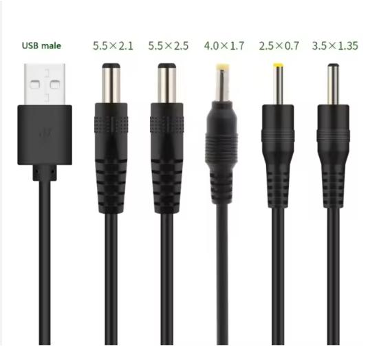 Usb to Dc Power Charging Cable Cord Dc/5.5x2.1 5.5x2.5 3.5x1.35 4.0x1.7 2.5x0.7 for Universal Electronic Devices Power Supply