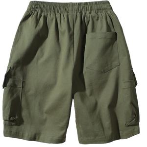 Shorts cargo en coton pour homme, taille élastique, style mi-taille, uni, décontracté, streetwear, longueur genou, léger, fin, été - Product Image 2