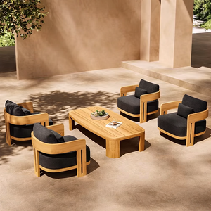 Muebles Modernos de Madera de Teca Impermeables <span class=keywords><strong>con</strong></span> Cojines, Diseño Versátil para Sala de Estar, Jardín, Patio, Balcón, Hotel, Sofá Seccional para Exteriores - Product Image 3
