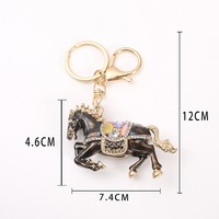 Porte-clés pendentif cheval du zodiaque double face incrusté de diamants, en alliage de zinc, petit, de luxe, pour décoration de voiture, cadeau