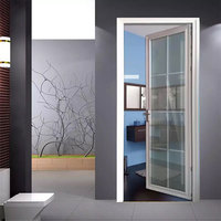 Puerta de Seguridad Económica de Vidrio con Marco de Aluminio, Puerta Interior Insonorizada Abatible de Vidrio Moderna para Oficina, Cocina, Baño