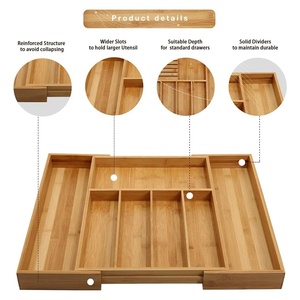 Tre Mở Rộng Hình Chữ Nhật Khay Đồ Dùng Nhà Bếp Ngăn Kéo Flatware Organizer Có Thể Tháo Rời Dao Khối Dao Kéo Lưu Trữ - Product Image 4