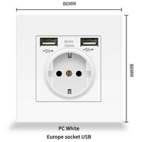 Enchufe de pared estándar de la UE de 86 tipos con cargador USB de 2 puertos 3 salidas USB 16A 2P + T Conexión a tierra Latón 110V-250V Enchufe de tipo USB Doble