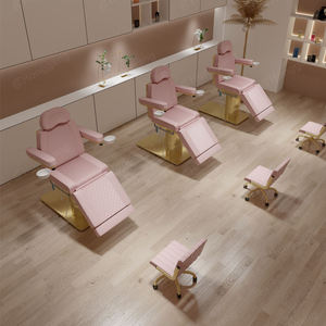 Base de acero inoxidable dorado, cama de masaje rosa, cuatro motores, rotación de 360 grados, cabeza alta ajustable - Product Image 3
