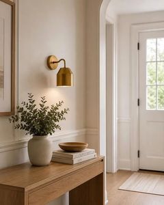 Brass Bell Shade Wall Sconce with Curved Arm <b>Mid</b> <b>Century</b> Minimalist Handcrafted <b>Lamp</b> Elegant Modern Decorative Lighting - Product Image 5