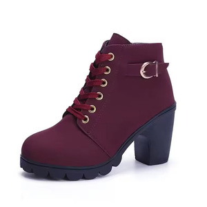 2025 Autumn Winter Fashion <strong>Round</strong> <strong>Toe</strong> Metal Buckle High <strong>Heels</strong> Women's Boots British Style Thick <strong>Heel</strong> Side Zipper Martin Boots - Product Image 4
