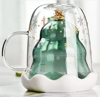 Gobelet à café en verre borosilicate à double paroi, résistant à la chaleur, design arbre de Noël, 300 ml, compatible micro-ondes et lave-vaisselle