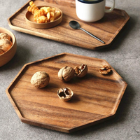 Plateau de service moderne en bois d'acacia, design polygonal sculpté, multifonctionnel, portable, facile à nettoyer, réutilisable, pour salon et cuisine